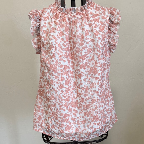 A Love Story Tops - Chic Floral Ruffle Blouse - Soft Pink